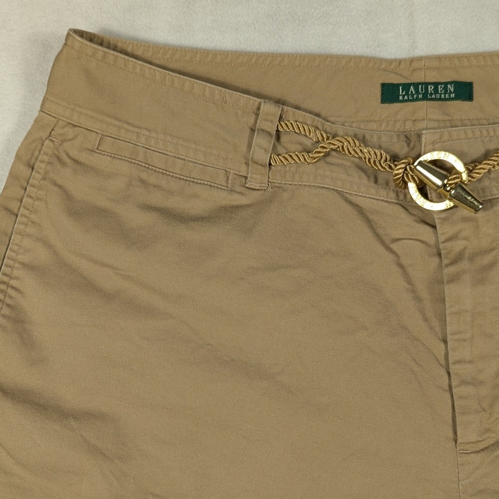 Lauren Ralph Lauren Tan Chino Shorts Women 16 Khaki Rope Belt Nautical Cotton
